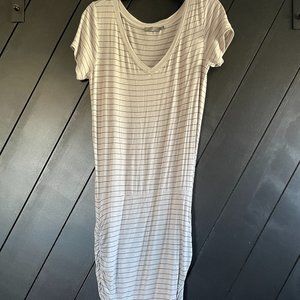 Prana Grey and Black Striped Rouched Dress